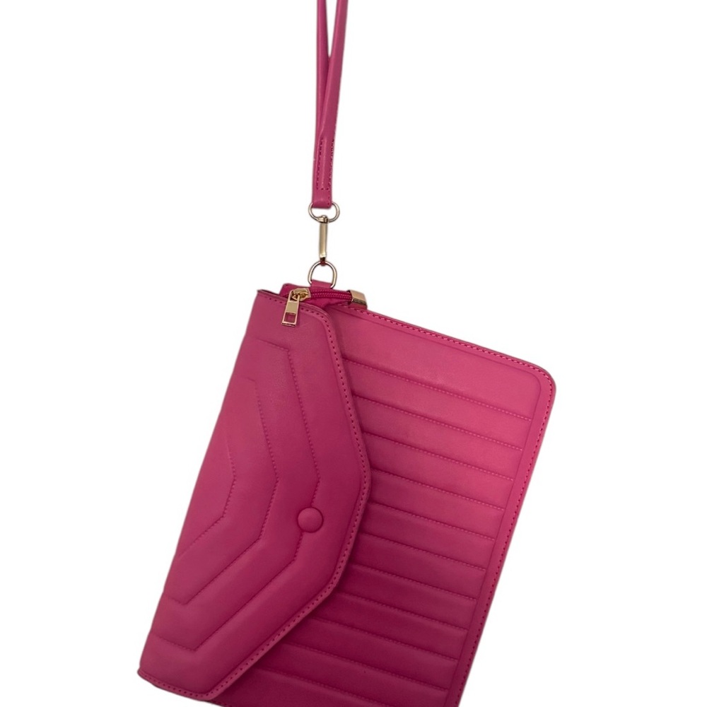 Vibrant Pink Quilted Clutch with Wrist Strap